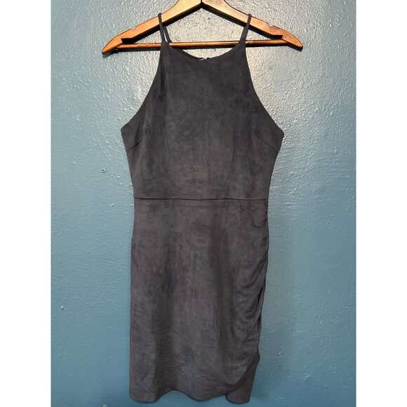 Blue Micro Suede Bodycon Dress W/ Side Ruching & Back Zip Small - Picture 5 of 8